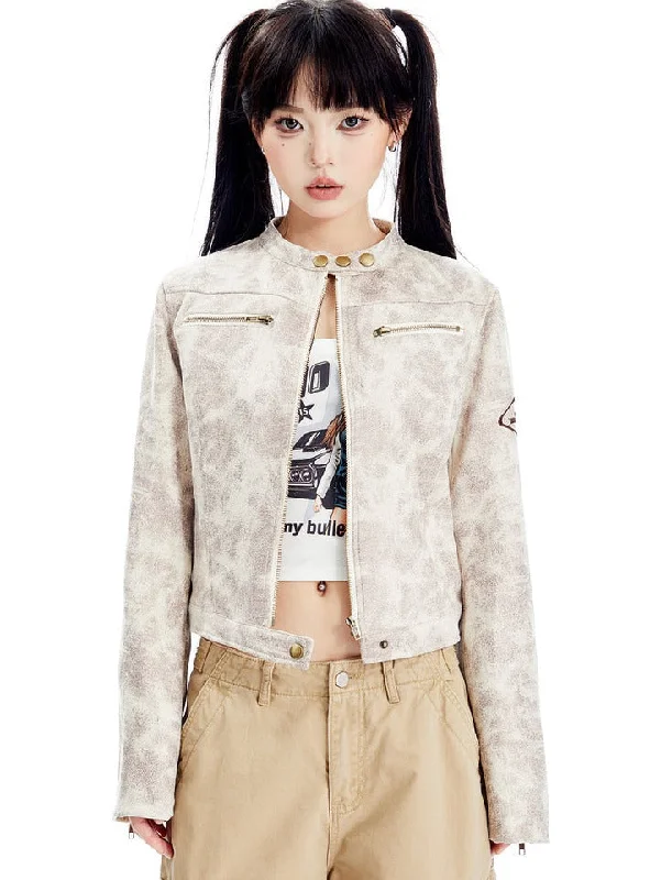 Quick Sale Beige Faux Suede Moto Jacket