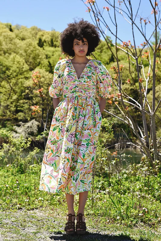 Price Drop Wonderland Floral Taffeta Midi Dress