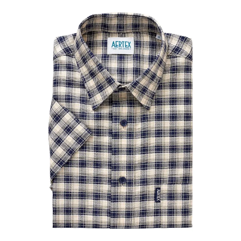 Friends and Family Sale Aertex - Taunton Polo - Sand/Navy Check