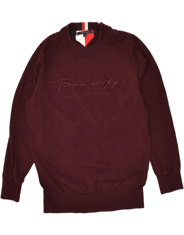 TOMMY HILFIGER Womens Graphic Sweatshirt Jumper UK 10 Small Burgundy