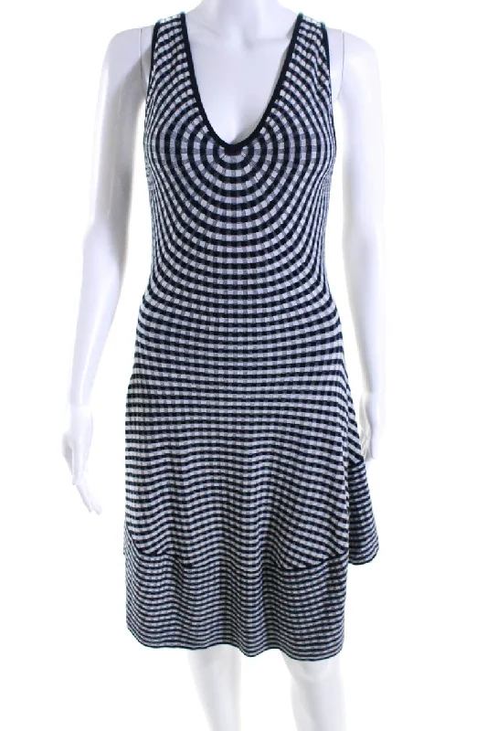 Jonathan Simkhai Womens Plaid Sleeveless A Line Dress Navy Blue White