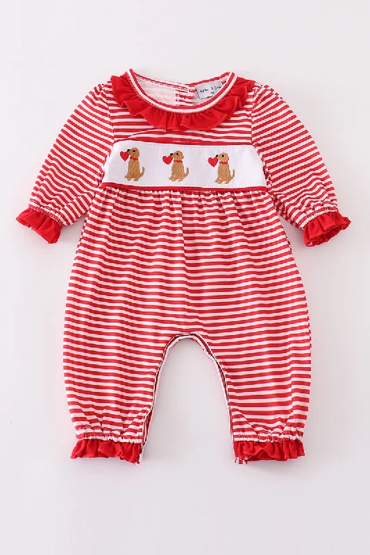 Deal Alert Red valentine puppy embroidery girl romper