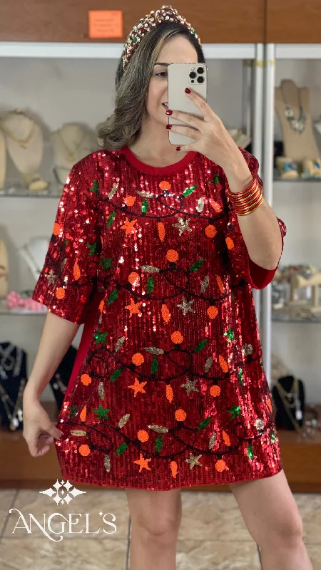 Quick Sale Christmas Lights OS T-Shirt Dress