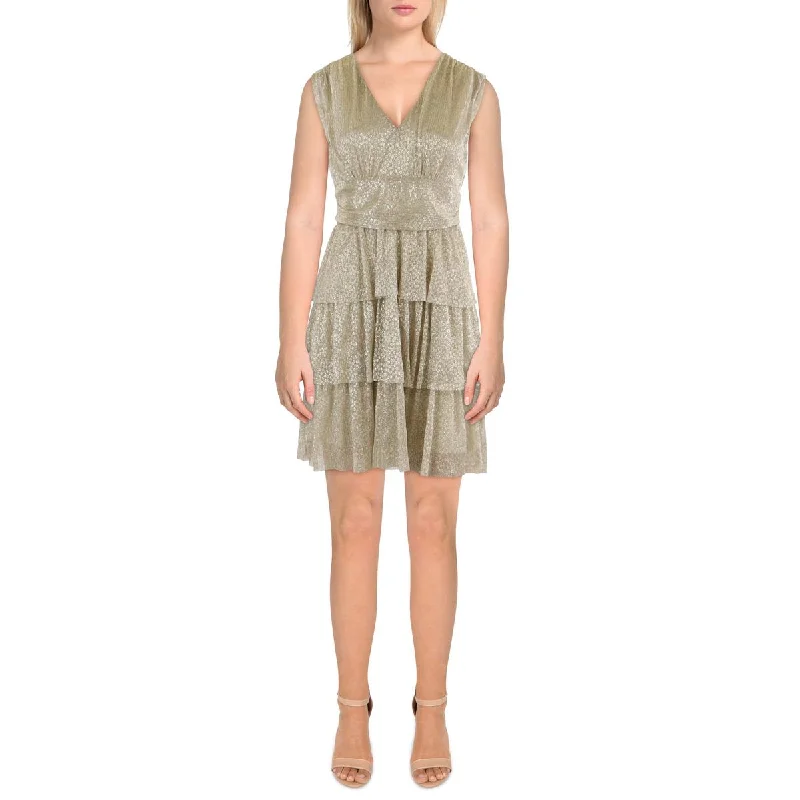 Womens Mini Metallic Fit & Flare Dress