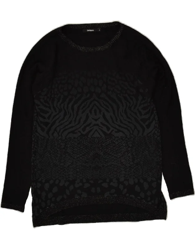 Weekend Flash Sale DESIGUAL Womens Crew Neck Jumper Sweater UK 10 Small Black Animal Print Weekend Flash Sale DESIGUAL Womens Crew Neck Jumper Sweater UK 10 Small Black Animal Print
