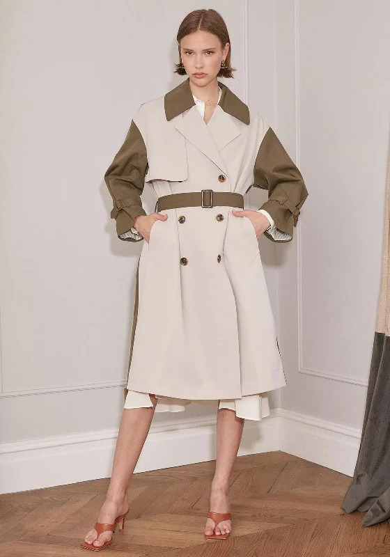 Crazy Deals Jovonna Two Tone Oversize Trench Coat, Khaki