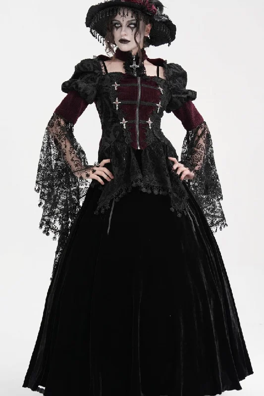 Markdown Madness Wine Red Long Sleeves Hollow Lace Tassels Women's Gothic Jacket