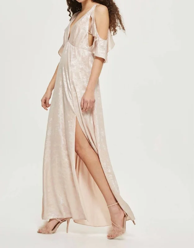 Shimmer Foil Maxi Dress In Pink