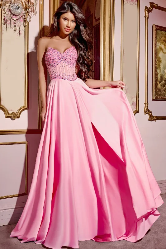 Extra Savings Jovani D6021 Size 00 Pink Sheer Pink Crystal Corset A Line Prom Dress V Neck Slit Formal Gown Chiffon Extra Savings Jovani D6021 Size 00 Pink Sheer Pink Crystal Corset A Line Prom Dress V Neck Slit Formal Gown Chiffon