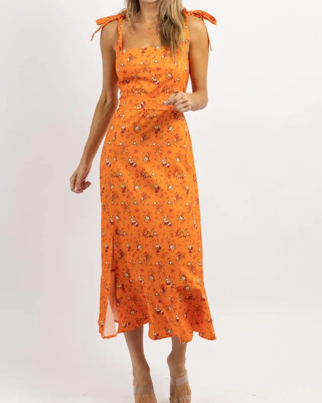 Midnight Madness Last Dance Tie Strap Midi Dress In Orange | Orange