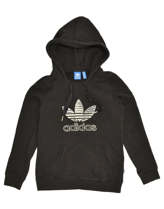 Midnight Madness ADIDAS Womens Graphic Hoodie Jumper UK 12 Medium Black Cotton