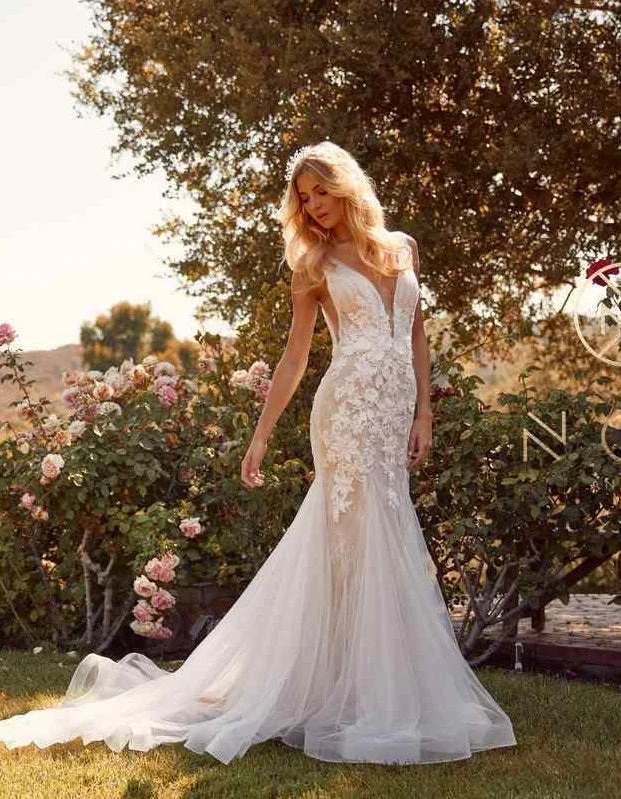 Nox Anabel JE917 3D Floral Lace Mermaid Wedding Dress Bridal Gown Boho Train