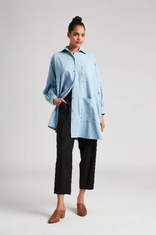 Great Deals Denim Smock Blouse - Cornflower