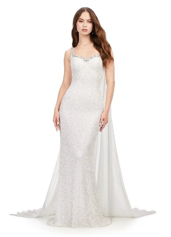Exclusive Preview Ashley Lauren 11398 Vermicelli Beaded Gown with Chiffon Cape Crystal Detail Sweetheart Neckline Dress