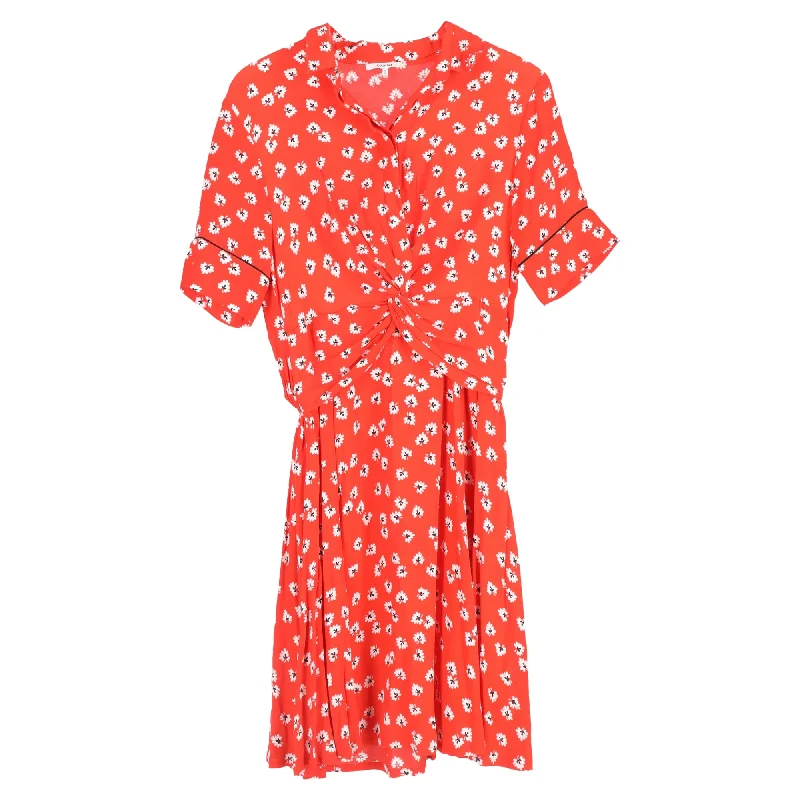 Ganni Silvery Twist-Front Floral-Print Crepe Dress In Red Viscose