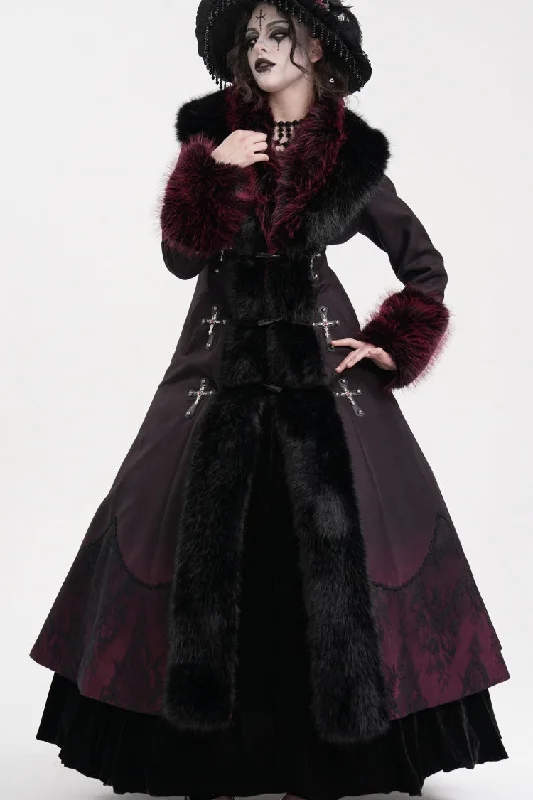 Seasonal Sale Black/Red Cross Long Sleeves Lace Women's Gothic Long Coat