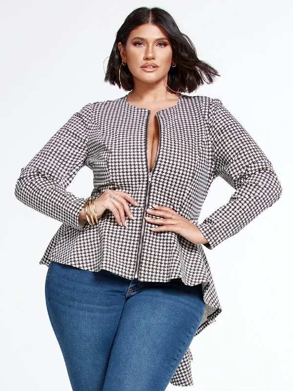 Epic Deals Sasha Good Form Ponte Houndstooth Peplum Blazer
