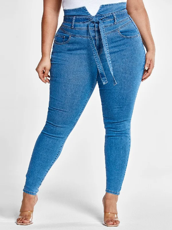 Super Deal Ultra High Rise Tie Front Skinny Jeans - Short Inseam