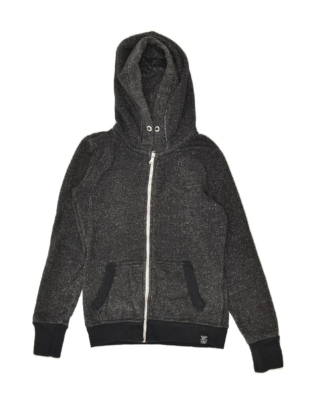 Limited Time SUPERDRY Womens Zip Hoodie Sweater UK 4 XS Black Flecked Cotton