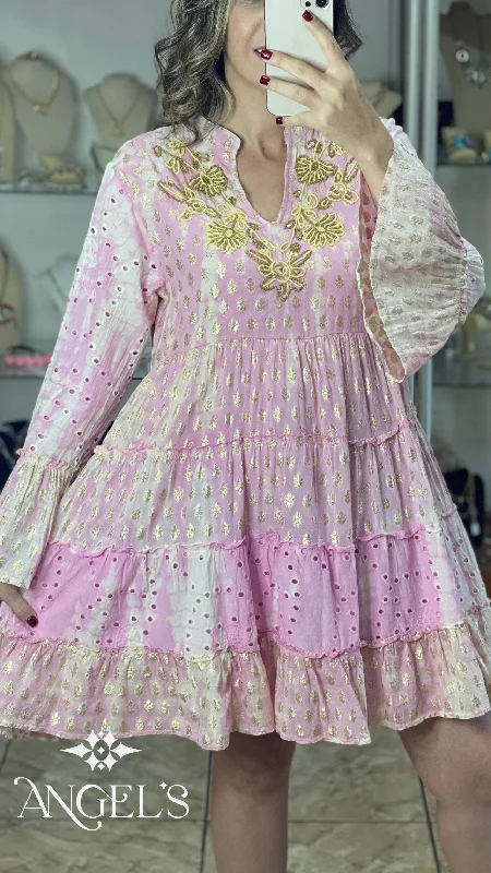 Bargain Prices Tie Dye Gold and Eyelet Boho Dress