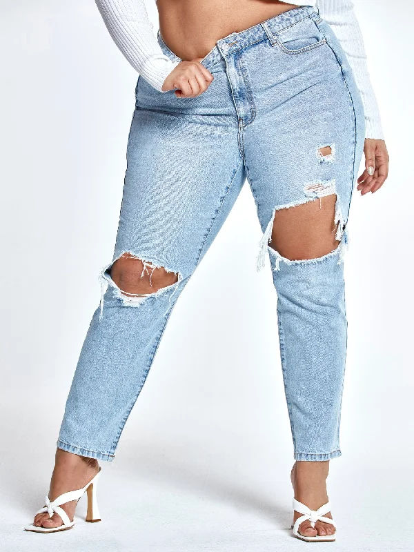 Friends and Family Sale High Rise Straight Leg Jeans with Cutouts