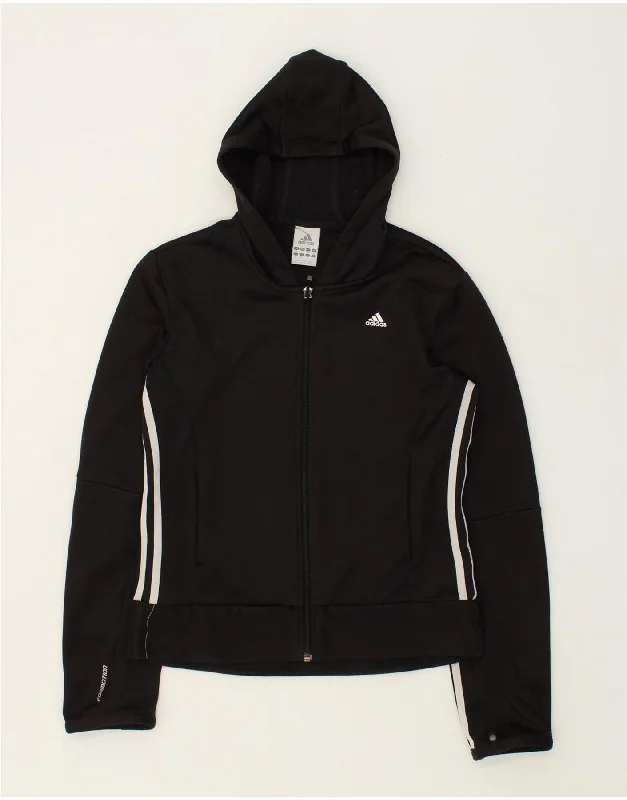 Lowest Price ADIDAS Womens Zip Hoodie Sweater UK 12 Medium  Black Polyester