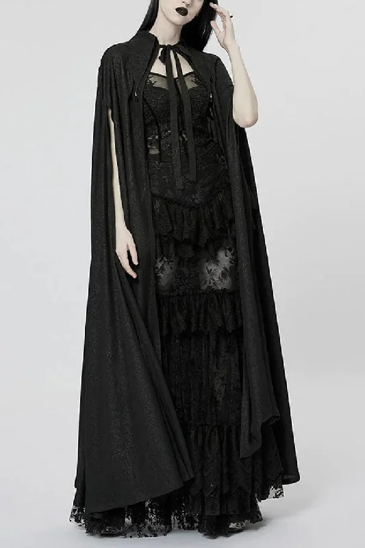 Special Savings Black Mesh Lapel Collar Lace Jacquard Womens Gothic Cloak