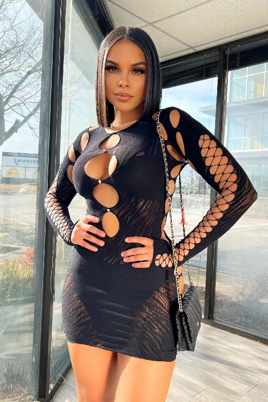 Closeout Sale Alix Hallow Out Long Sleeve Cutout Mini Dress