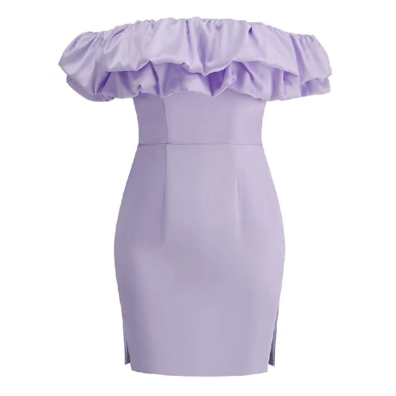 Inventory Reduction Dramatic Ruffle Off the Shoulder Side Split Satin Bodycon Mini Party Dress Inventory Reduction Dramatic Ruffle Off the Shoulder Side Split Satin Bodycon Mini Party Dress