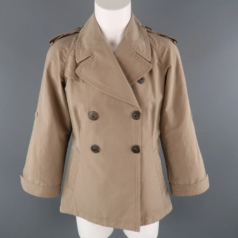 BRUNELLO CUCINELLI Size 4 Khaki Cotton Double Breasted A Line Trench Jacket