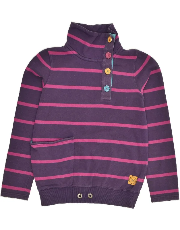 Flash Deals JOULES Womens Button Neck Sweatshirt Jumper UK 10 Small Purple Striped