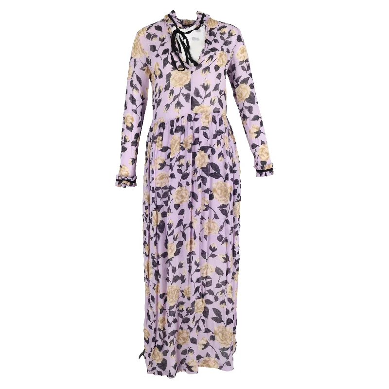 Ganni Crepe Georgette Carlton Maxi Dress in Purple Viscose