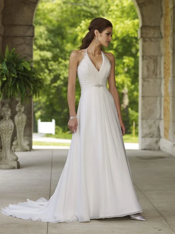 Mon Cheri 110209 Size 22W Long A Line Halter Wedding Dress Bridal Gown Greek Goddess