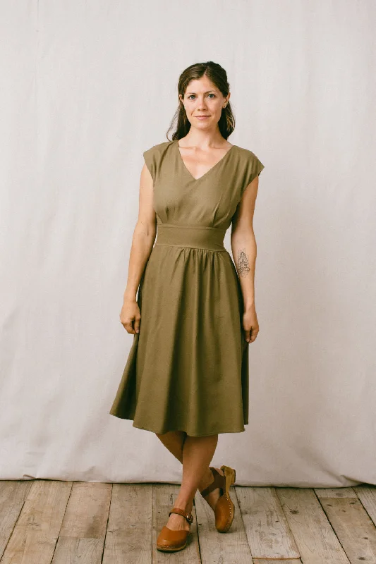 Unmissable Offer Joy dress in Olive Raw Silk