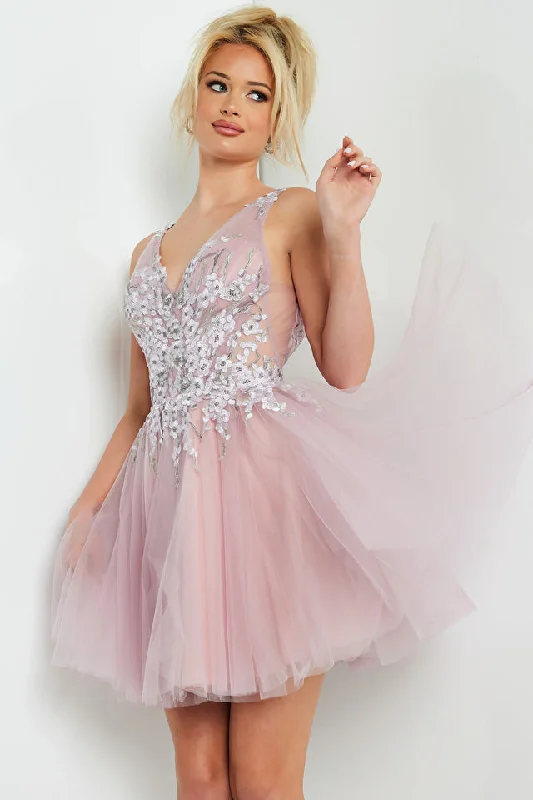Lowest Price Jovani 09518 Mauve Fit and Flare V-Neckline Open Back Cocktail Homecoming Dress