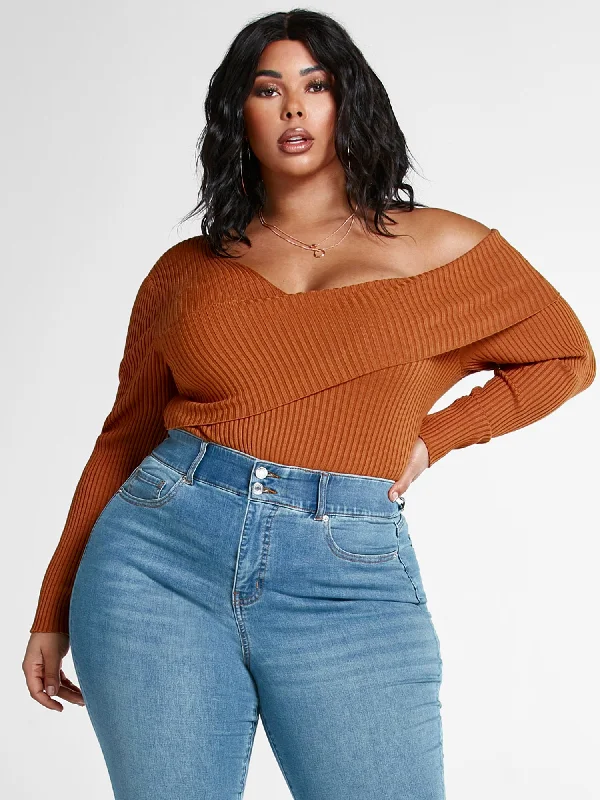 Factory Direct Sale Dakota One Shoulder Foldover Sweater
