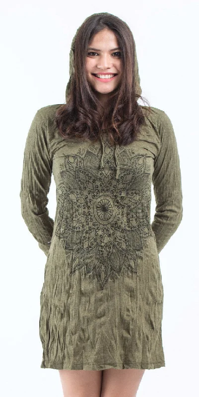 Sure Design Womens Lotus Mandala Hoodie Dress Green