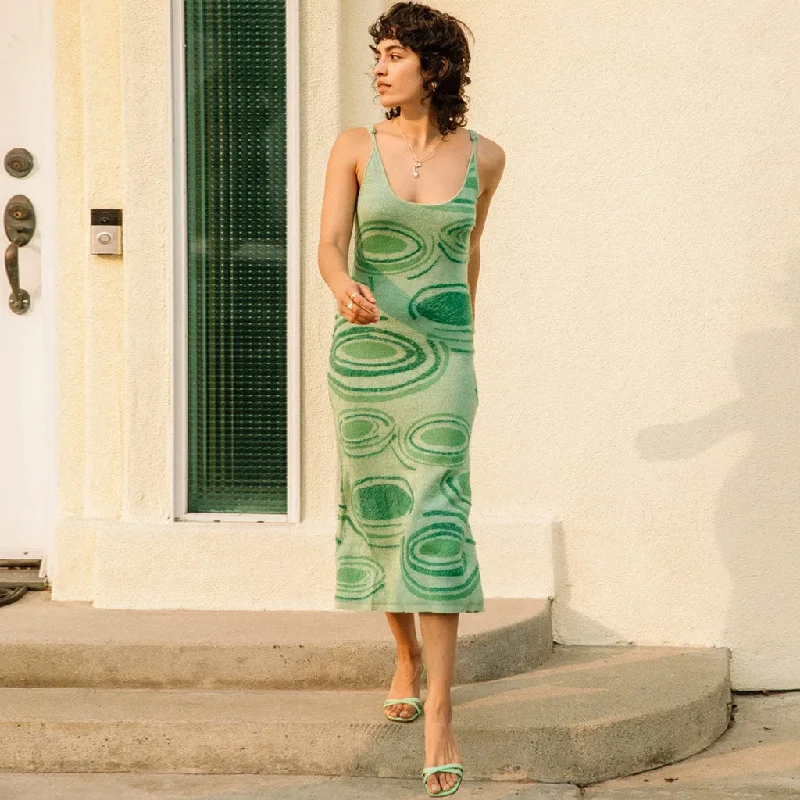 Act Fast Fuzzy Tie Dye Cutout Spaghetti Strap Midi Sweater Dress - Green