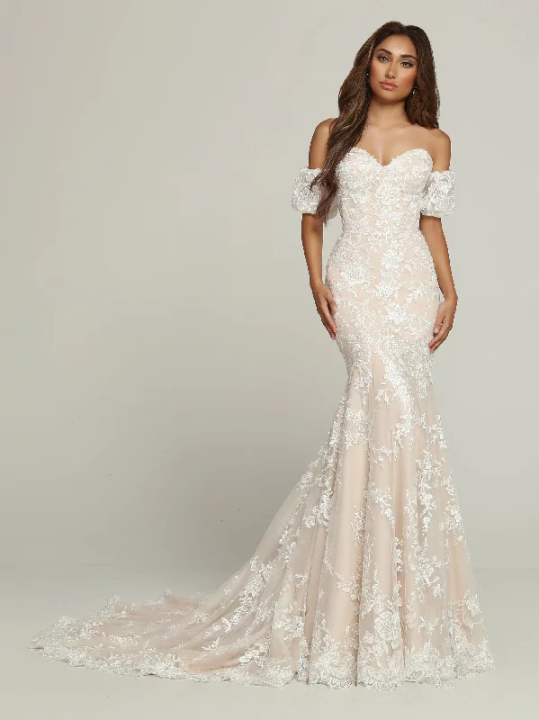 Davinci Bridal 50698 Long Lace Fitted Mermaid Wedding Dress Puff Sleeve Bridal Gown off Shoulder