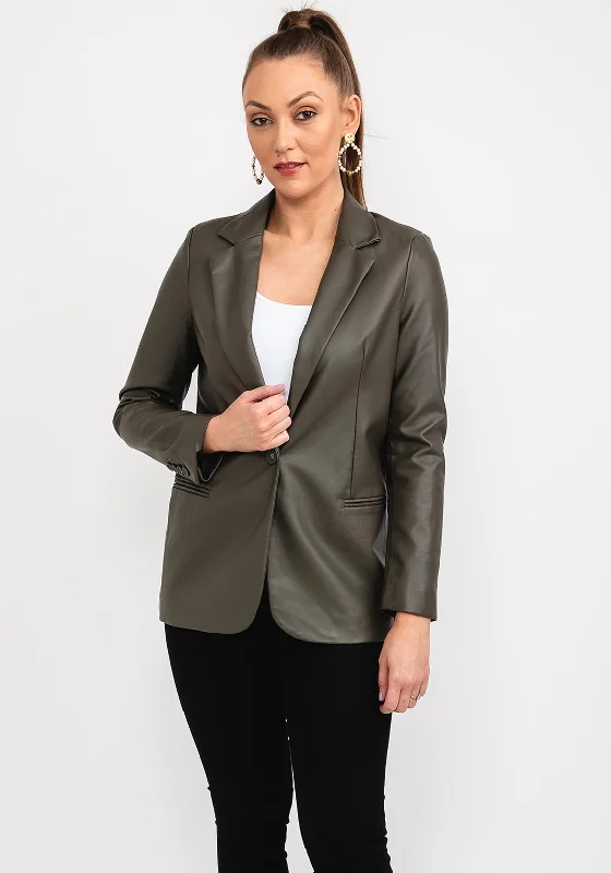 New Arrival Seventy1 Faux Leather Blazer, Khaki