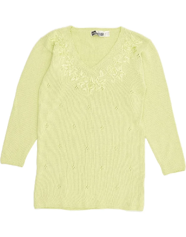 Hot Deal VINTAGE Womens V-Neck Jumper Sweater Size 6/8 Small Green Polyacrylic