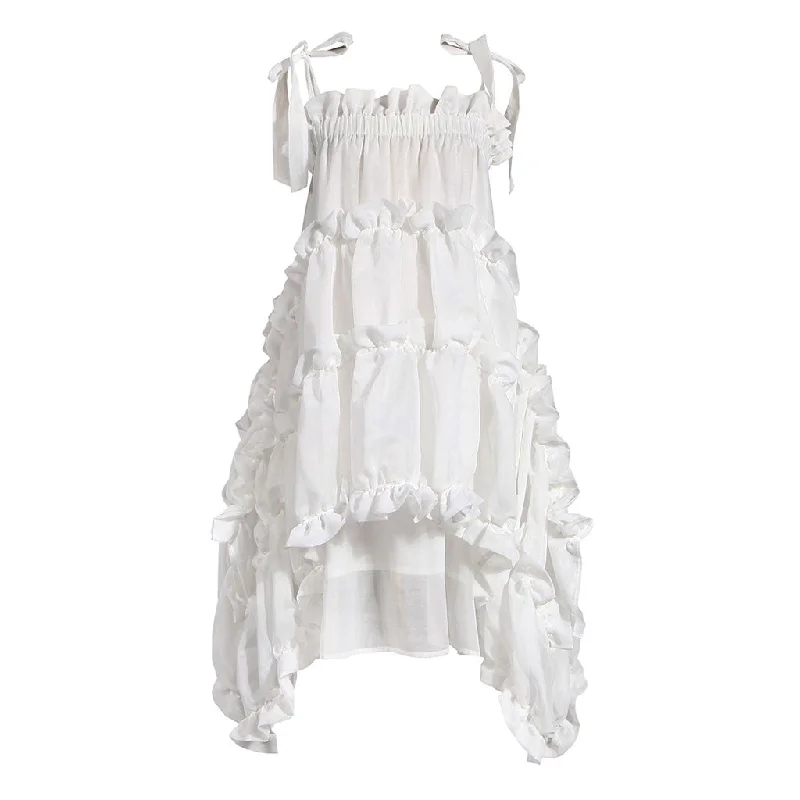 Stock Up and Save Asymmetric Ruffle Tiered Shoulder Tie Chiffon Midi Babydoll Dress Stock Up and Save Asymmetric Ruffle Tiered Shoulder Tie Chiffon Midi Babydoll Dress
