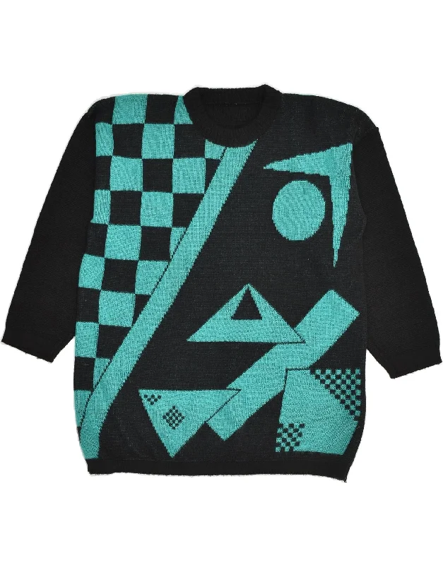 Shop and Save VINTAGE Womens Graphic Crew Neck Jumper Sweater UK 14 Large Black