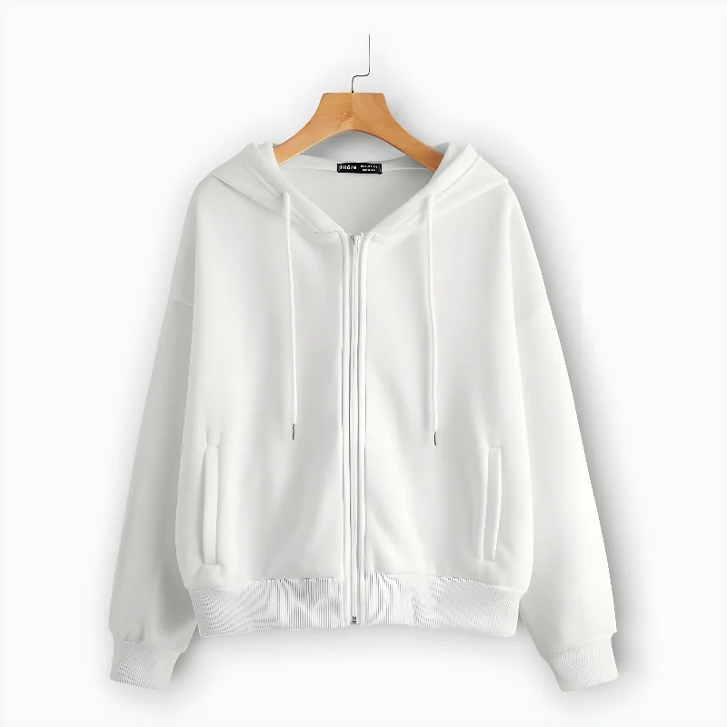 Bargain Bin Winter White Zipper Hoodie For Women's