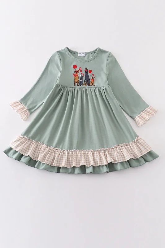 Loyalty Reward Sage valentine puppy heart embroidery girl dress