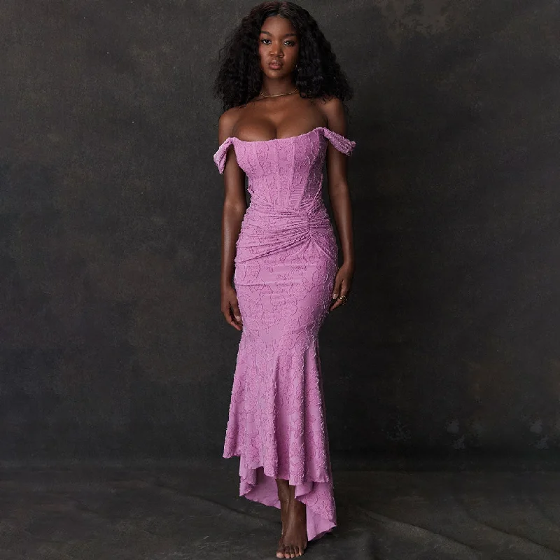 TIME-Limited Offer Romantic Floral Texture Ruched Corset Ruffled High Low Mermaid Gown Dress TIME-Limited Offer Romantic Floral Texture Ruched Corset Ruffled High Low Mermaid Gown Dress