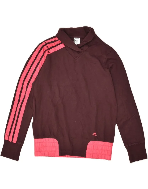 ADIDAS Womens Shawl Neck Sweatshirt Jumper UK 14 Large Maroon Cotton