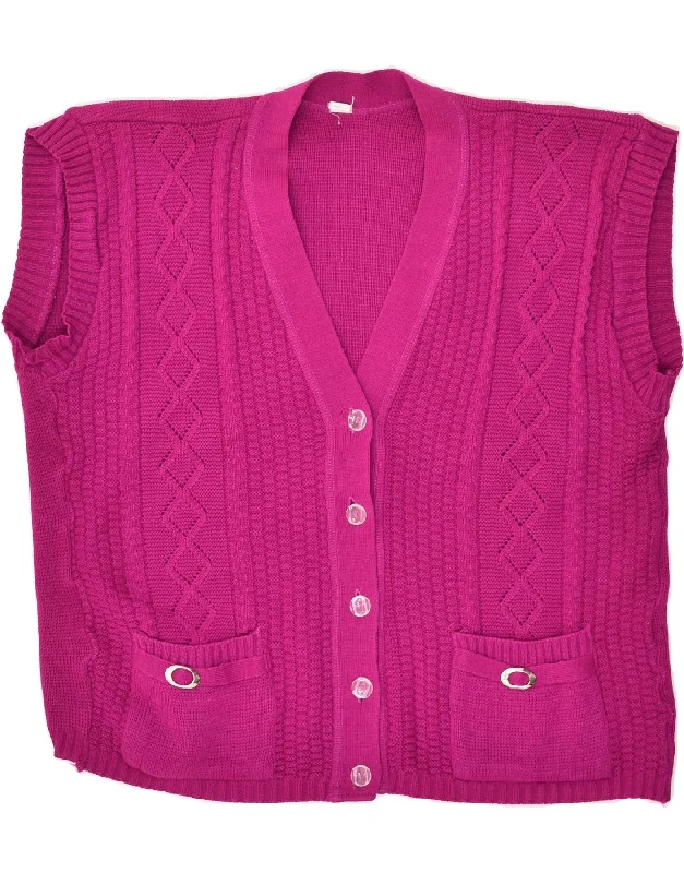 VINTAGE Womens Sleeveless Cardigan Sweater UK 16 Large Pink