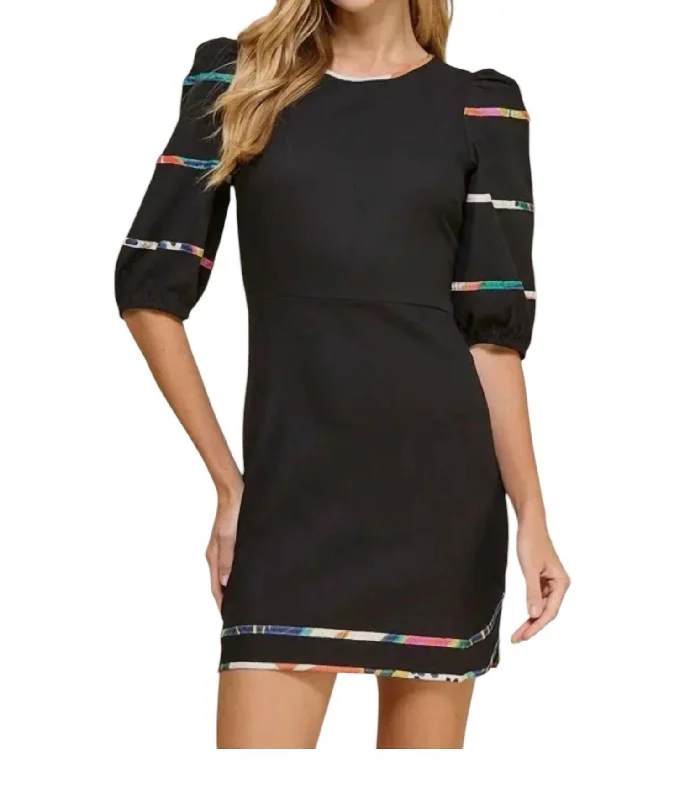 Round Neckline Contrast Binding Detail Dress In Black