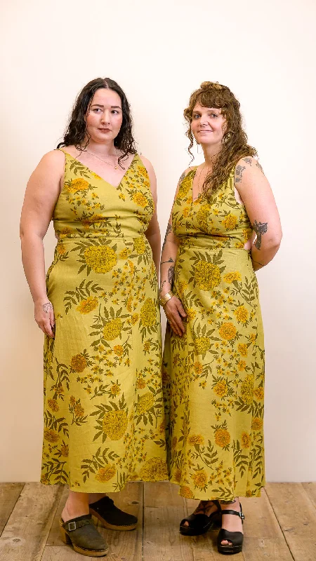 Epic Deals Meadow Dress in Mustard Marigold Linen